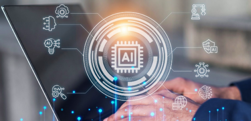 Pictogrammes sur un écran représentant les notions d'IA